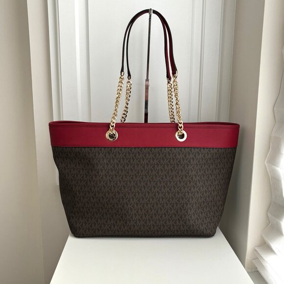 NWT Brand New Michael Kors Brown Red Tote Bag - Picture 5 of 5